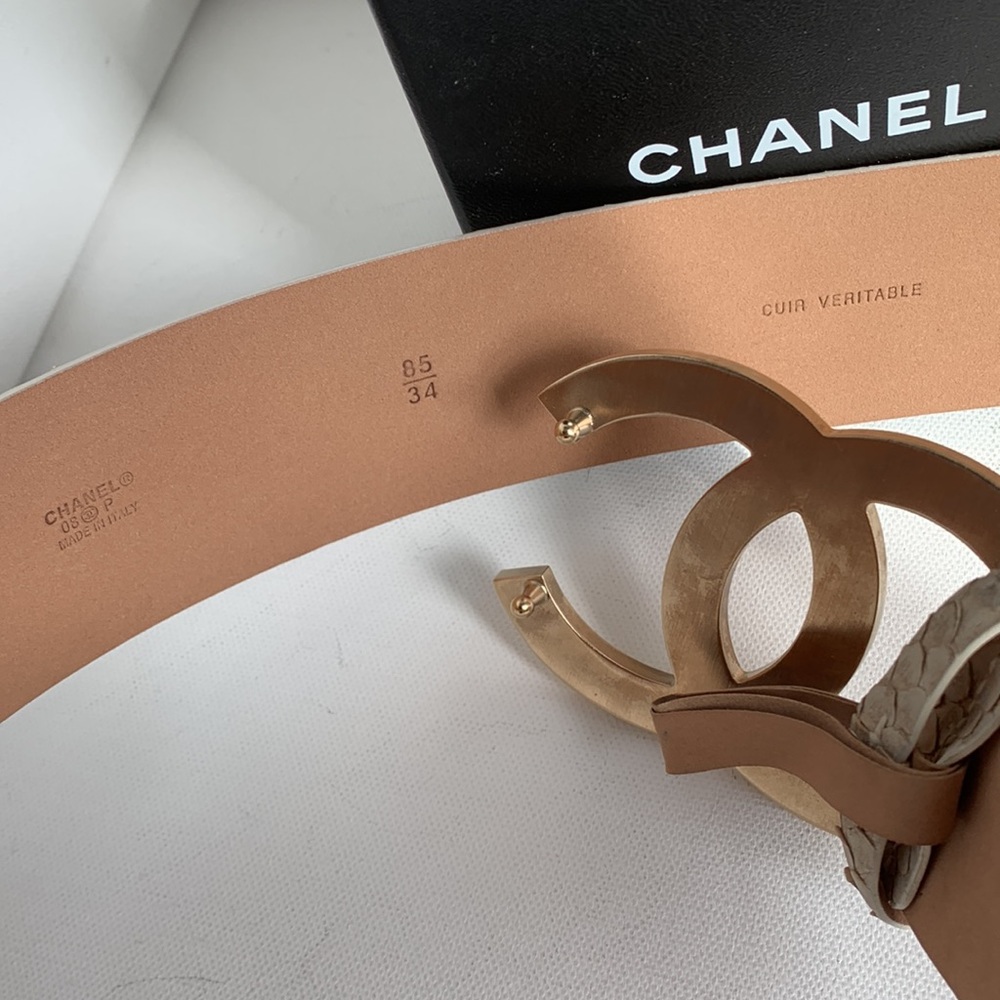 ⭐️ CHANEL Belt RARE Iridescent Python Leather Matte Gold HW Y2K Huge CC Big Logo - Picture 10 of 16